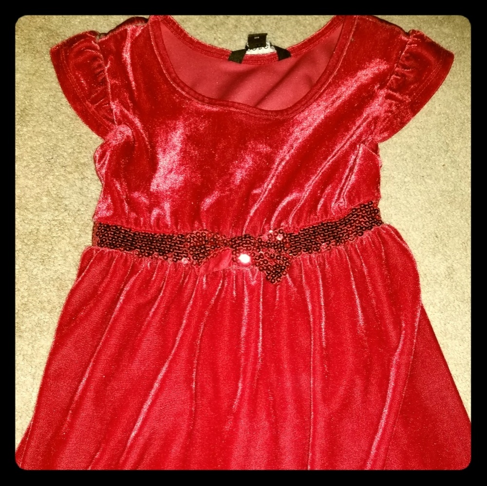 Simple Girls Red Velvet Holiday Dress